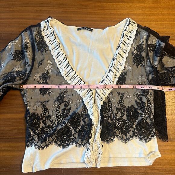 Michael Simon Vintage Cream & Black Lace Grannycore 90's Boho Cardigan, XL - Picture 5 of 8